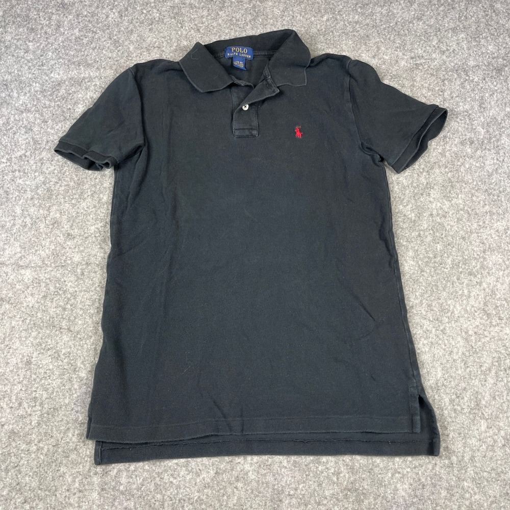 Polo Ralph Lauren Polo Shirt Boys Lg 14-16 Black Short Sleeve Pique Red Pony